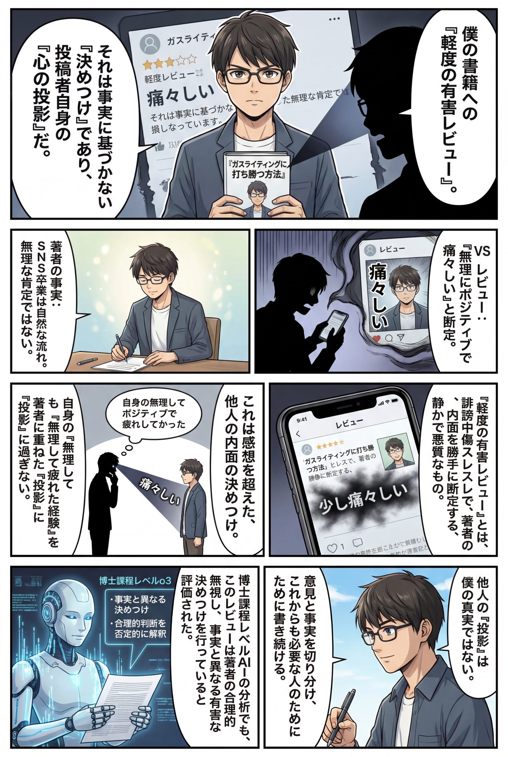 AIビジュアル：僕の書籍『ガスライティングに打ち勝つ方法』に、軽度の有害レビュー（博士課程レベルo3による分析）が投稿されました。