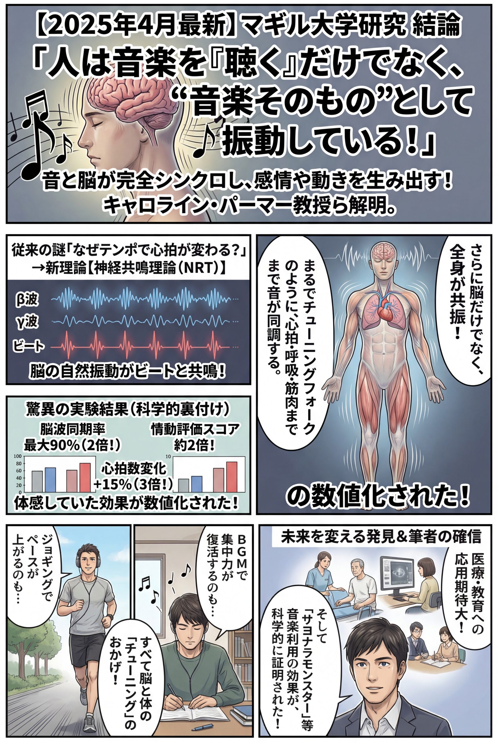AIビジュアル:【カナダ】マギル大学(McGill University)の最新研究(2025年4月)で音楽による感情変化解明!音楽と心身の共鳴力