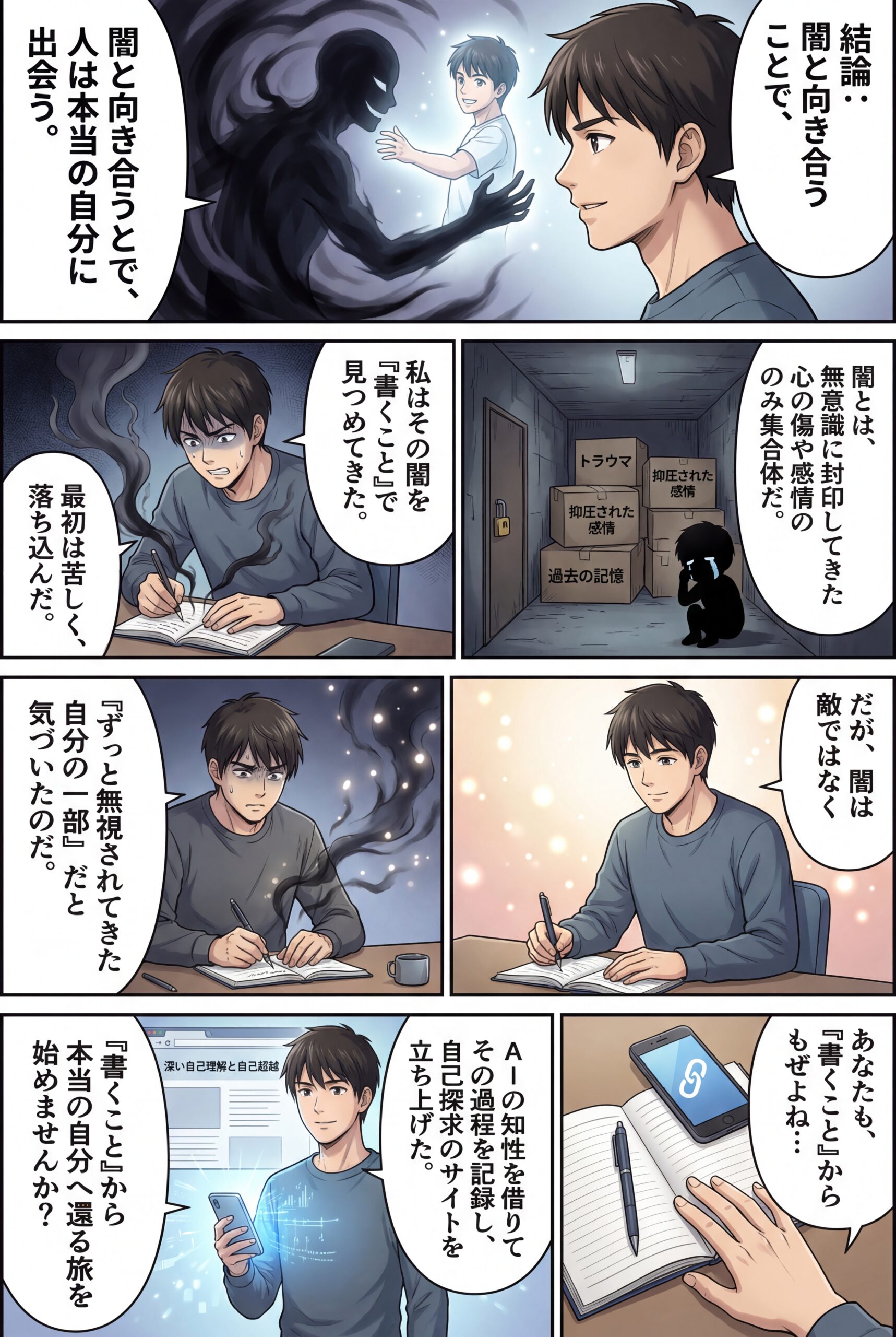 AIビジュアル：闇に向き合うことで、人は本当の自分に出会う。──AIと共に築いた“自己探求の場所”