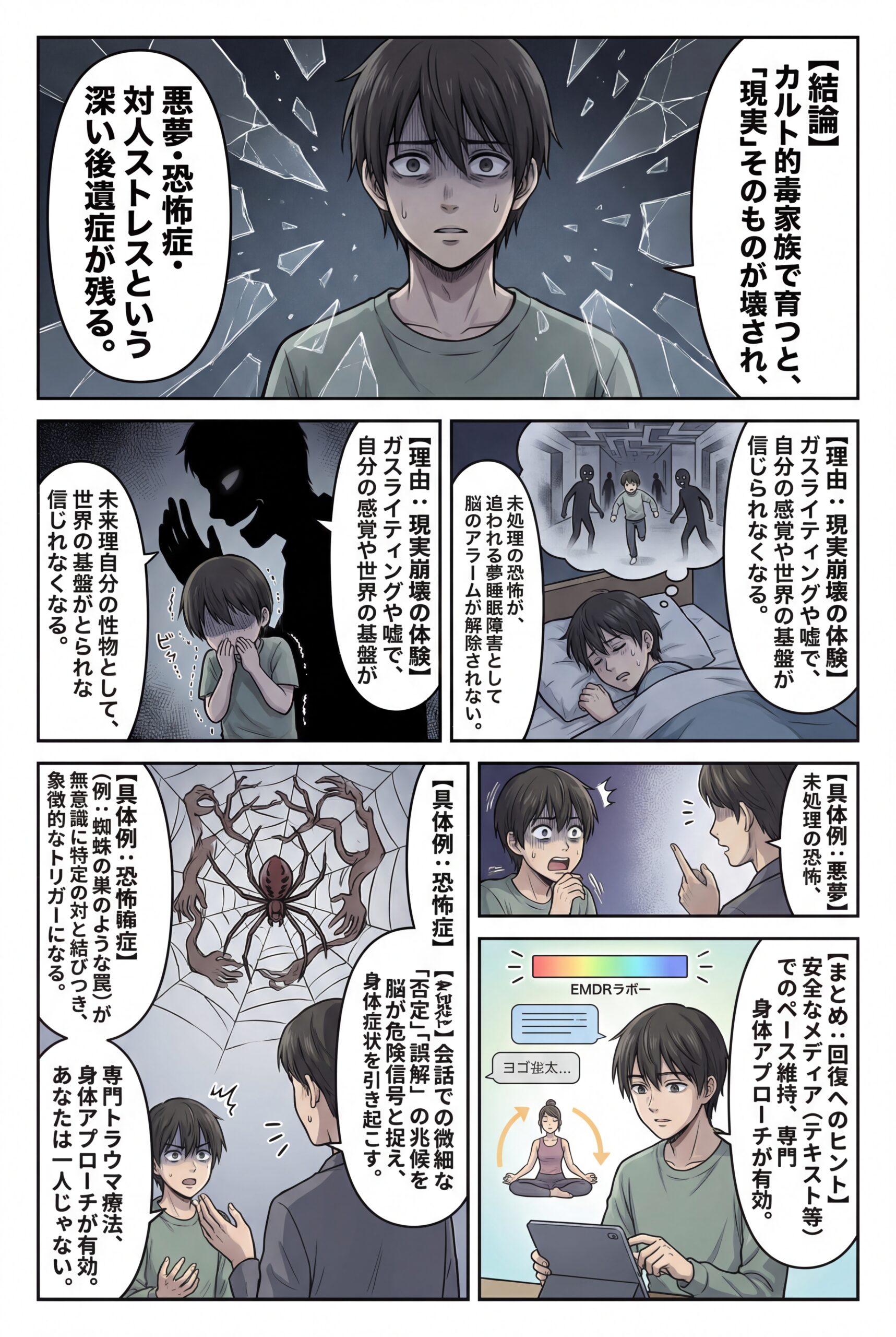 AIビジュアル：悪夢・恐怖症・ガスライティング── “カルト的な毒家族”で育った人たちのリアル――複雑トラウマの当事者と専門家の声を徹底調査（ChatGPT o3 Deep Research 作成）