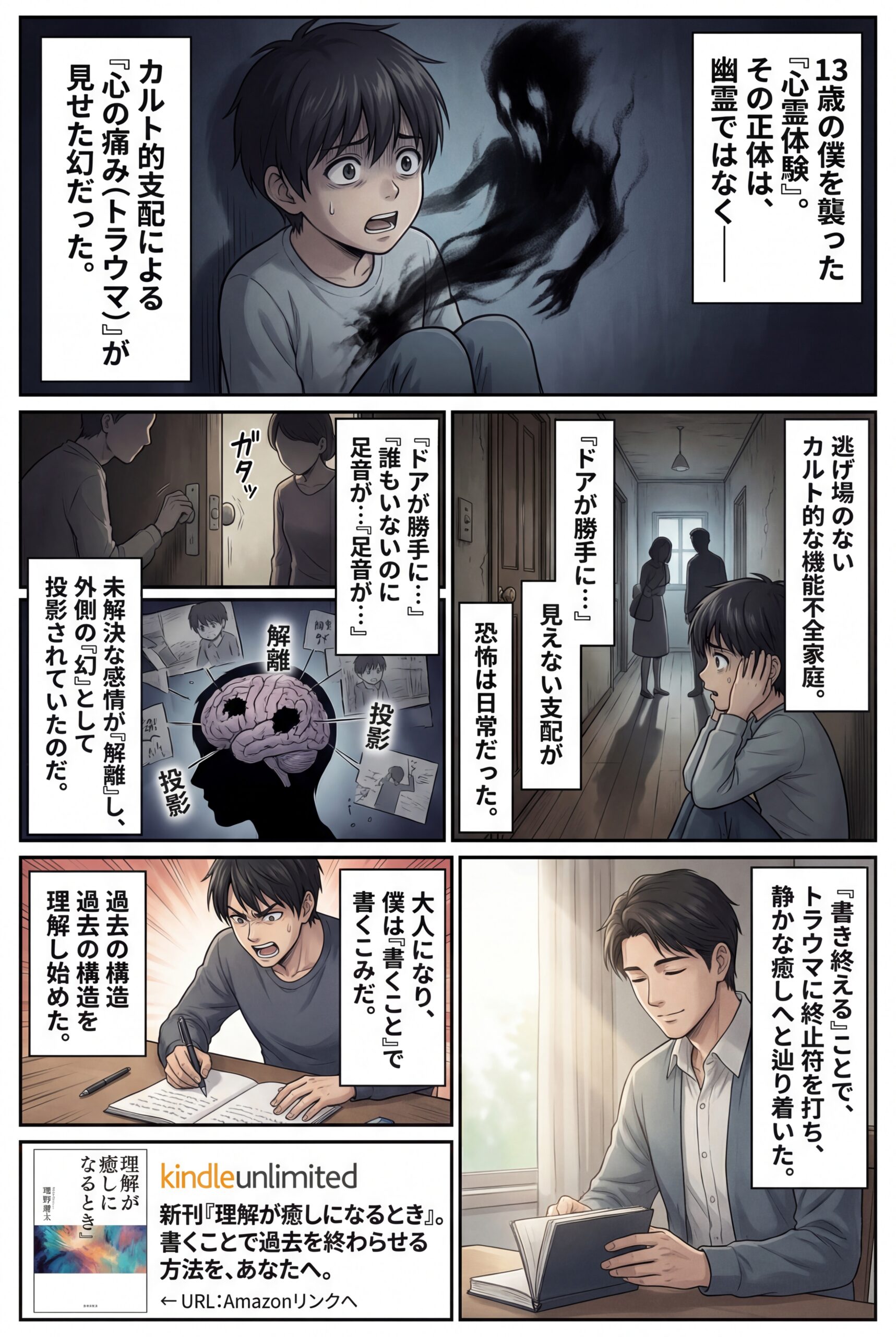 AIビジュアル：【新刊発売】心霊体験の正体が見えた日。カルト的支配の中で13歳の僕に起きていたこと