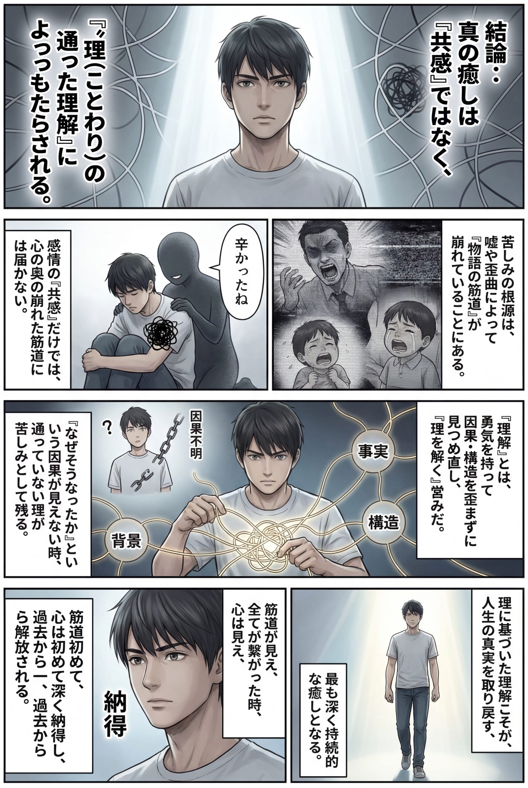 AIビジュアル：「癒しをもたらすのは“理”の通った理解である」―感情では癒せない心の深層へ