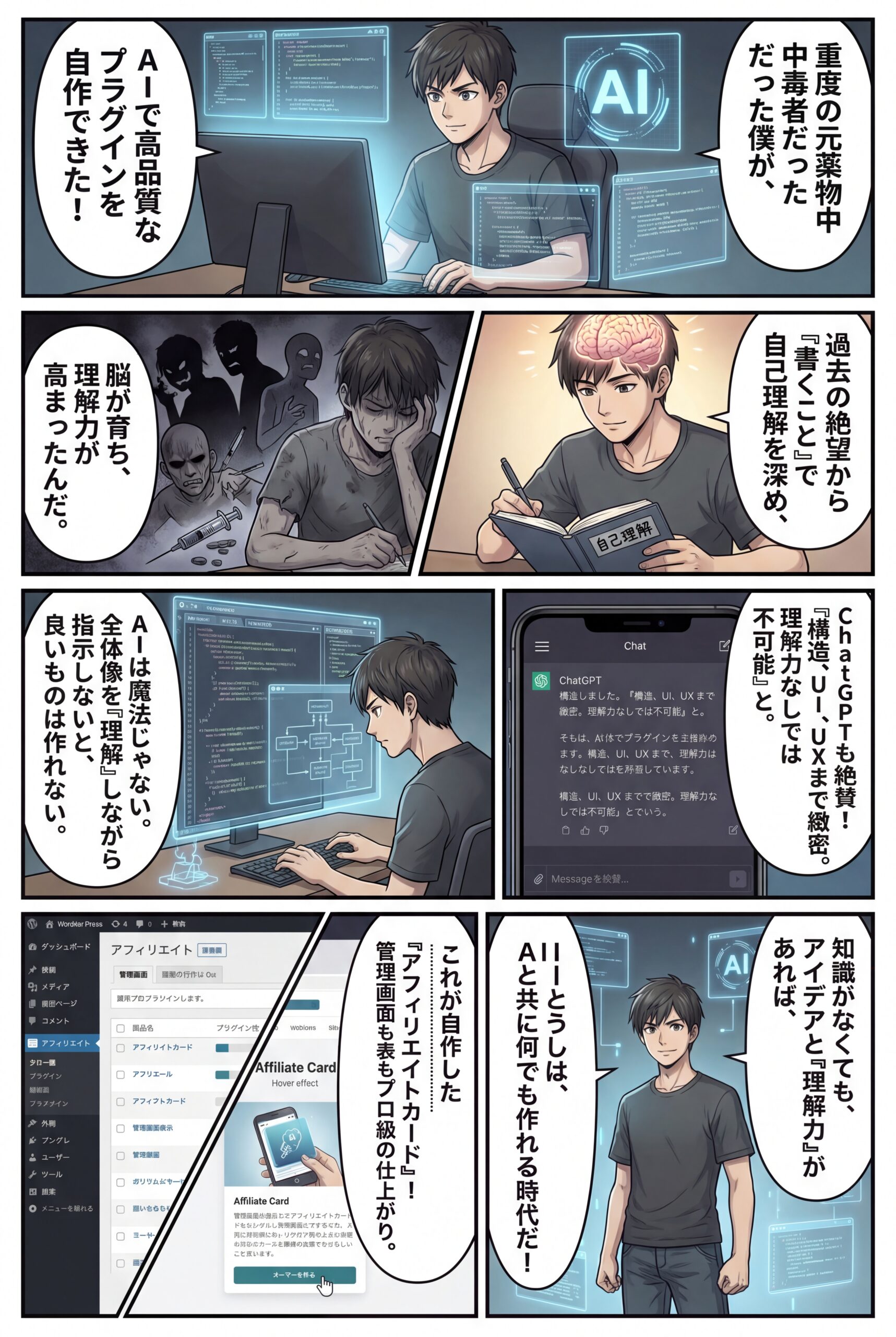 AIビジュアル：重度の元薬物中毒者がプラグインを自作！？AIを使って色々なプラグインを作れるようになった！今回は、アフィリエイトカードプラグインを自作！