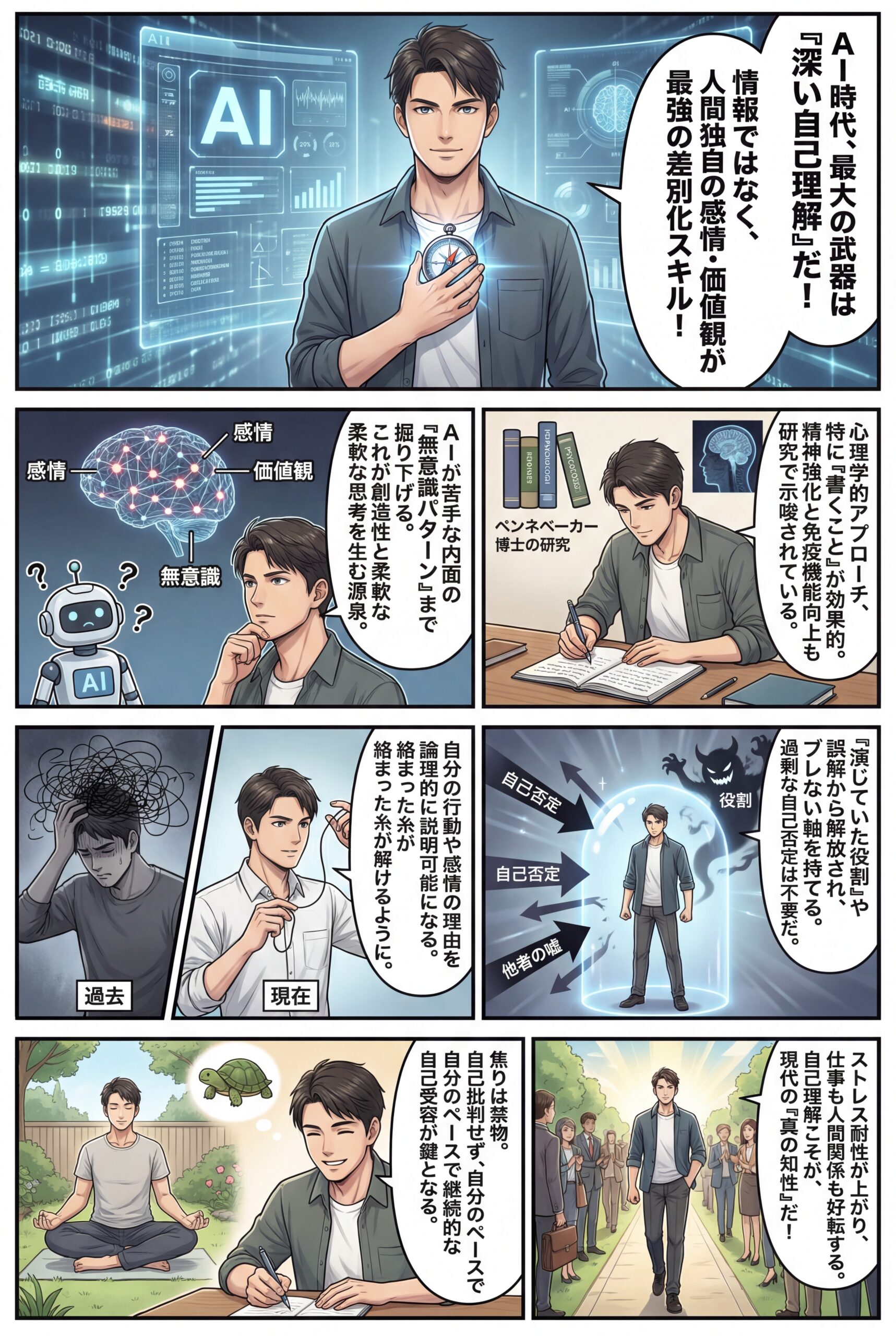 AIビジュアル：AI時代に求められる自己理解の深め方｜心理学・診断・実践で本質を掴む方法