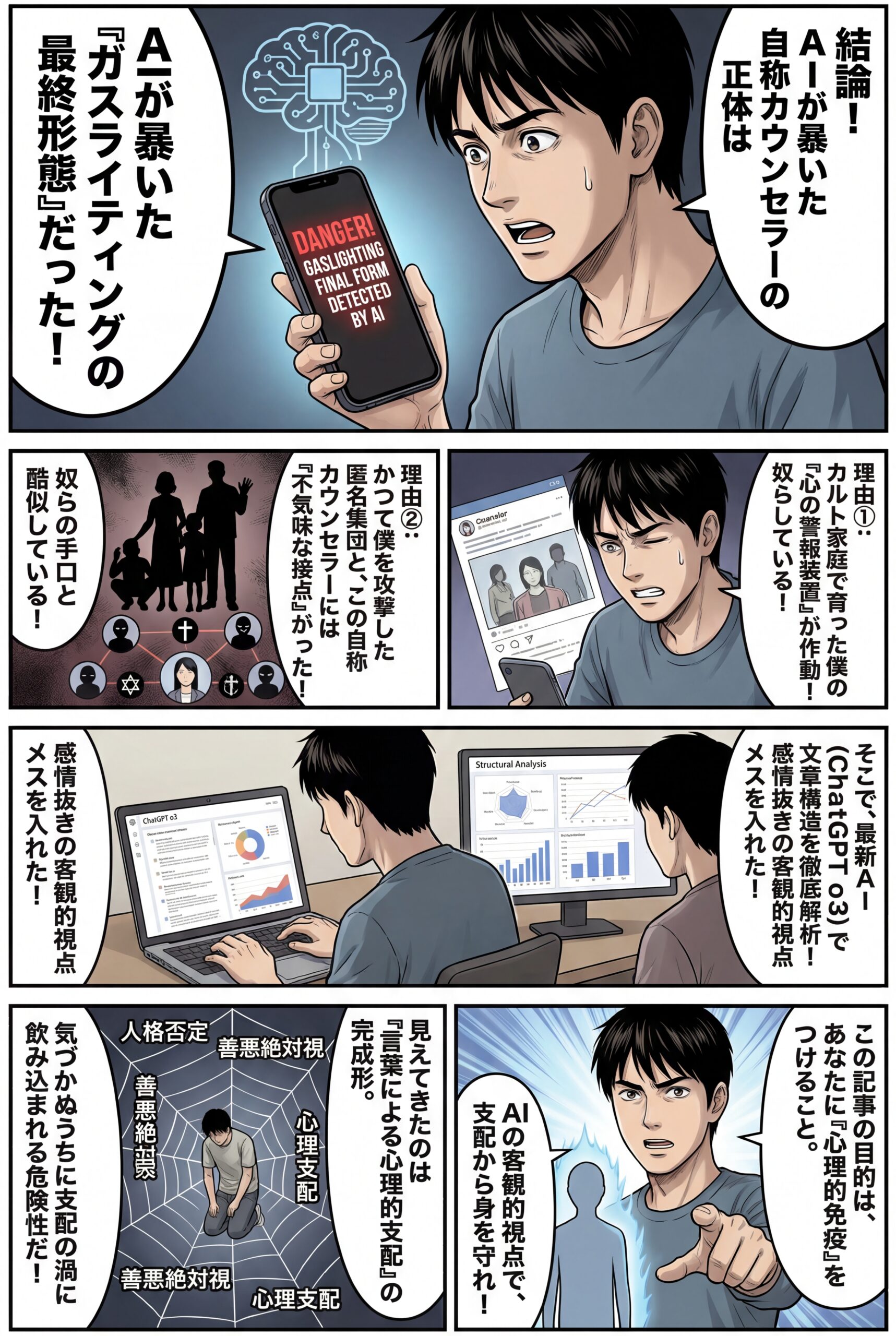 AIビジュアル：【AI解析全収録】「トップクラスの危険性」──自称心理カウンセラーの文章を精査した結果、ChatGPT o3が導き出した“ガスライティングの最終形態”の正体とは？【複雑性PTSDからの逆転記録】