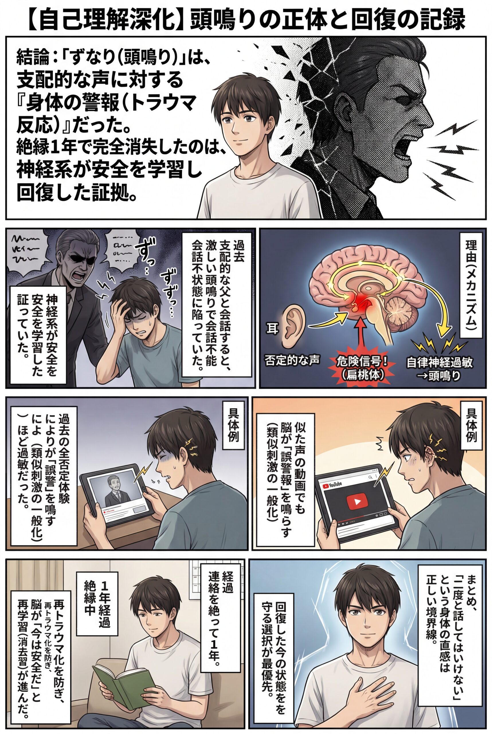 AIビジュアル：【自己理解深化】モラル・インジャリーが主要な燃料になって、特定の声＝身体の警報として“ずなり（頭鳴り）”が出ていた【モラル・リペアの王道】
