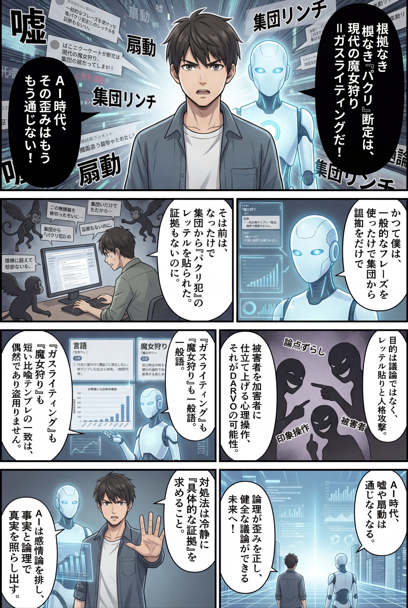 AIビジュアル：「パクリ犯」と決めつけられた僕の記録：削除された断定記事と、別件“無断利用・高額勧誘”の証拠音声――DARVO（ダーヴォ）の可能性