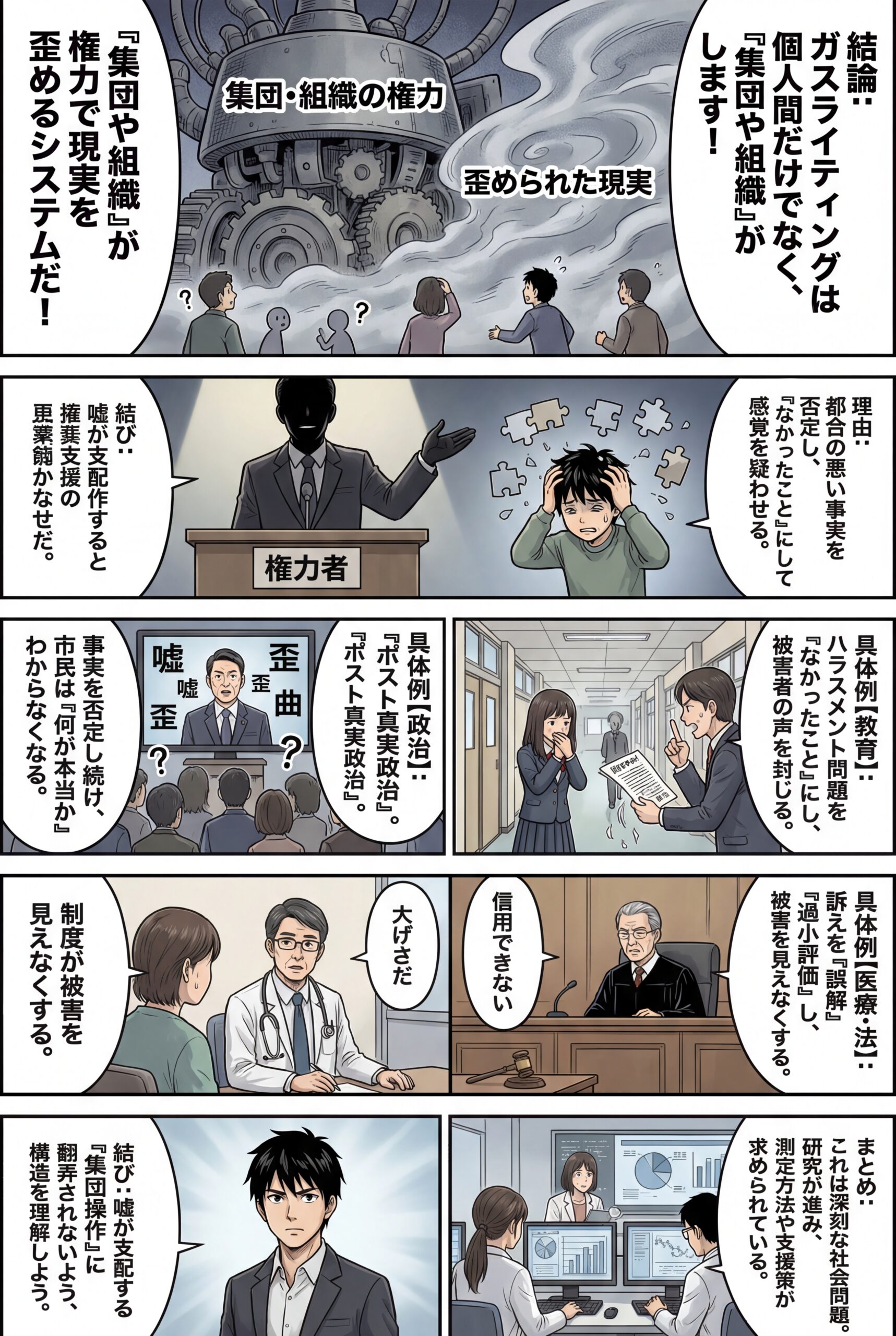 AIビジュアル：「集団的（collective／institutional／organizational）ガスライティング」に特化して、学術論文・総説を厳選 ― 権力と認識操作の最新研究動向