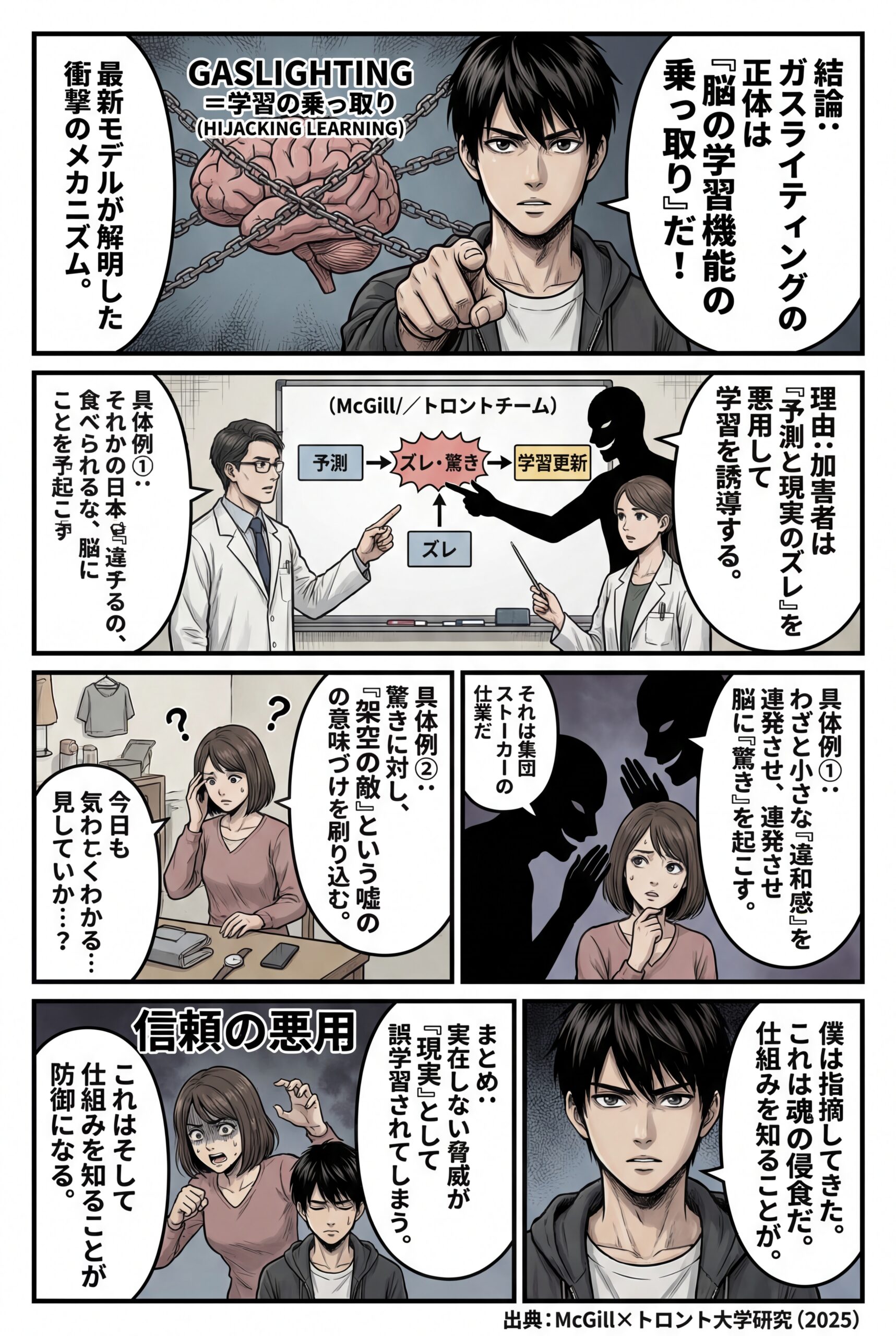 AIビジュアル：McGill×トロント最新モデル：ガスライティングは「学習の乗っ取り」——「集団ストーカー」を植え付ける仕組み