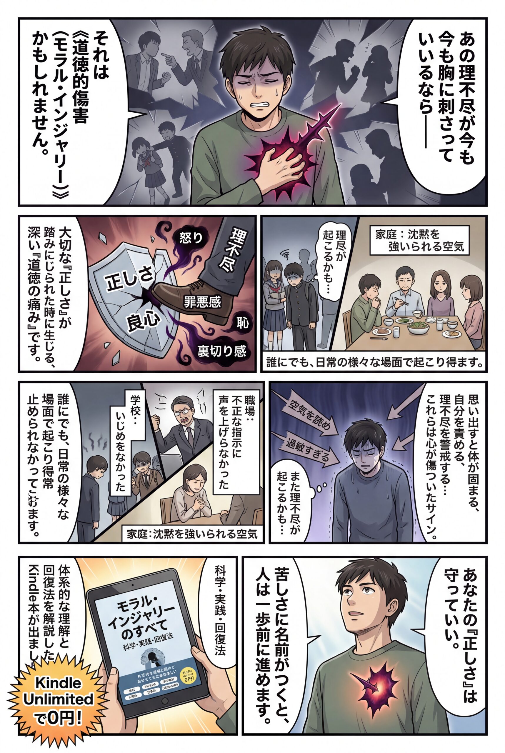 AIビジュアル:「道徳的傷害(モラル・インジャリー)」――“あの理不尽が今も胸に刺さっている人へ【Kindle Unlimitedで読める解説本あり】