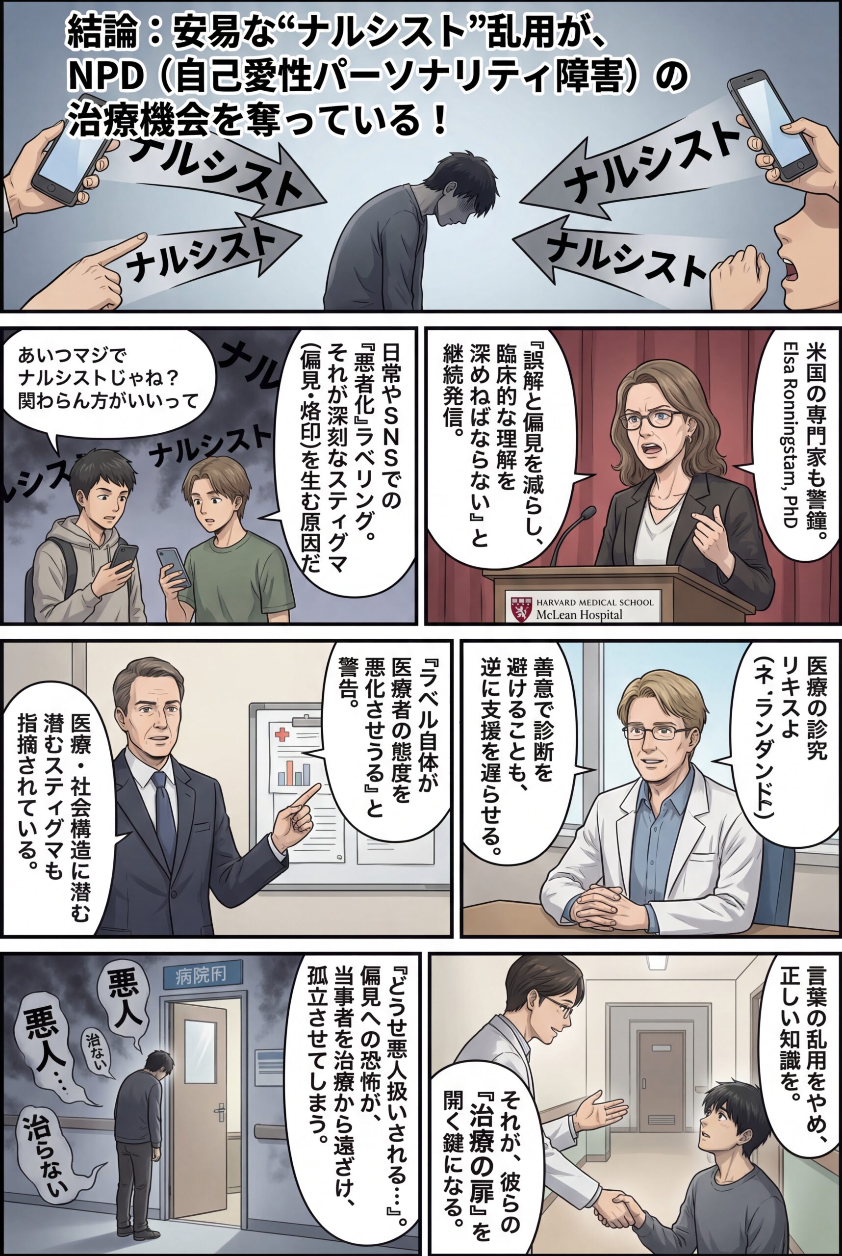 AIビジュアル：【勇気ある専門家】“ナルシスト”の乱用が奪う治療機会——NPDスティグマに警鐘を鳴らす世界の専門家たち