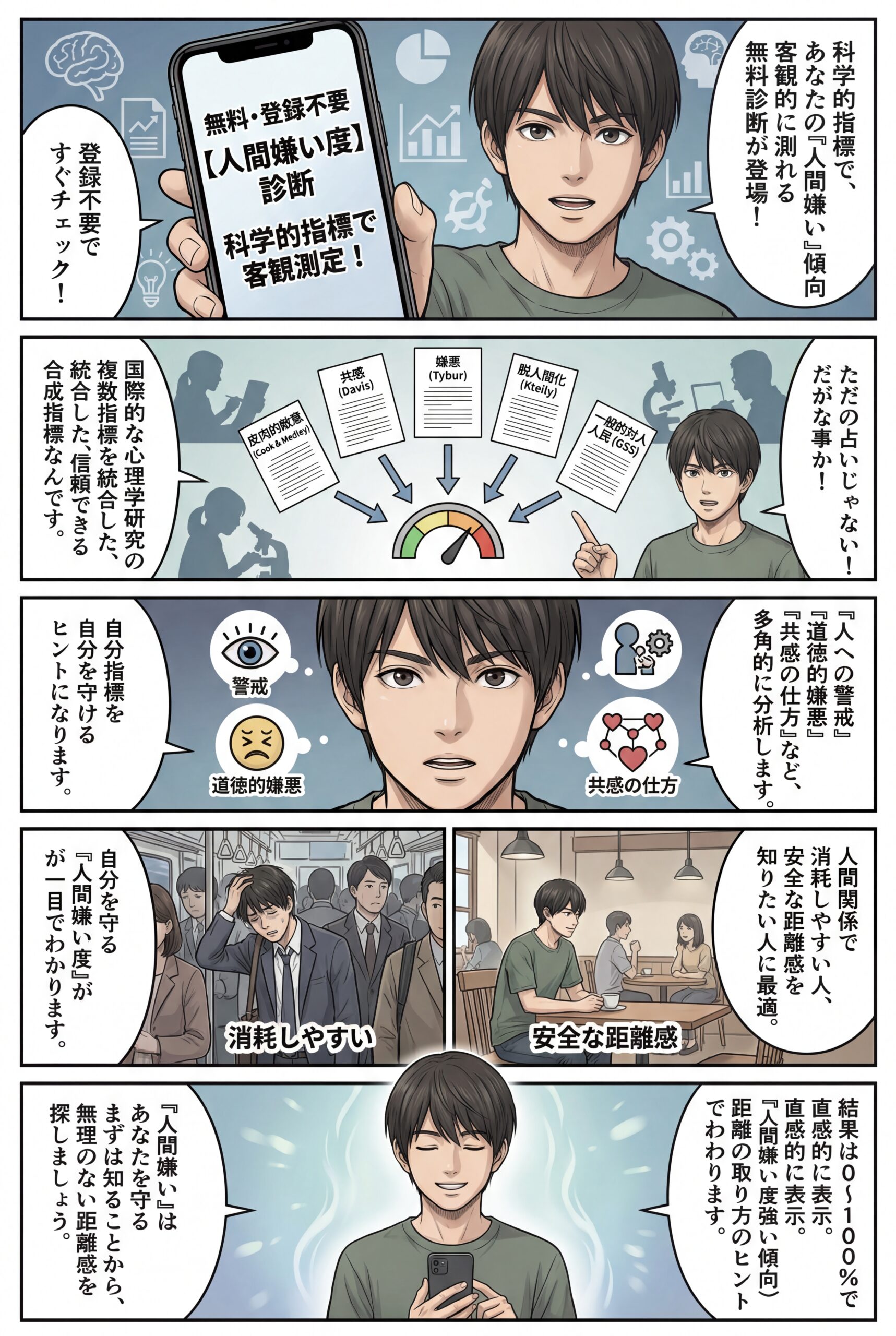 AIビジュアル：【無料診断・登録不要】極度の「人間嫌い」傾向をどれだけ持っているか測れる心理テスト｜科学的指標にもとづく高精度チェック