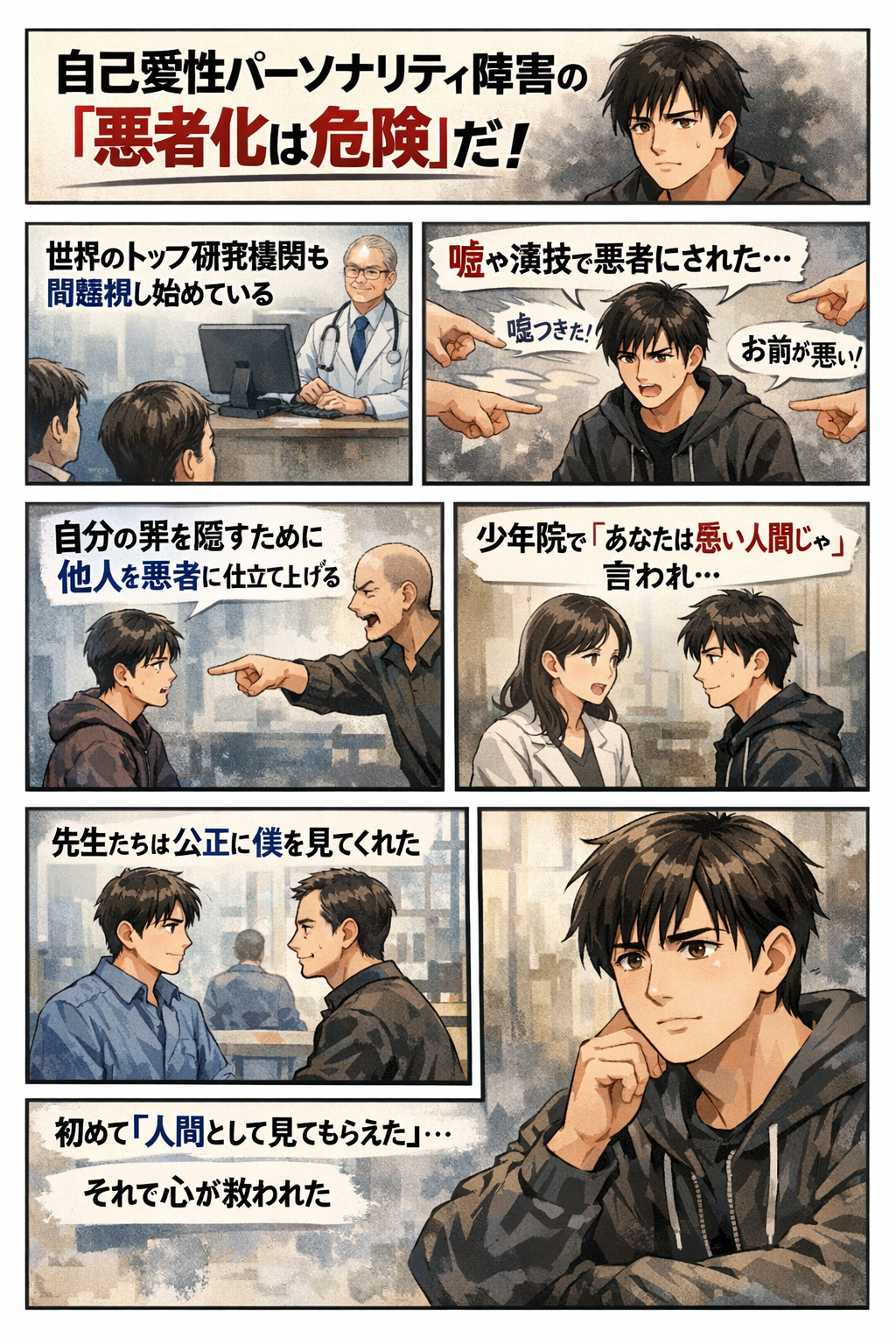 AIビジュアル：僕は“悪者役”にされた：少年院で初めて人間として見られた話（Heal NPD Episode 52につながる）