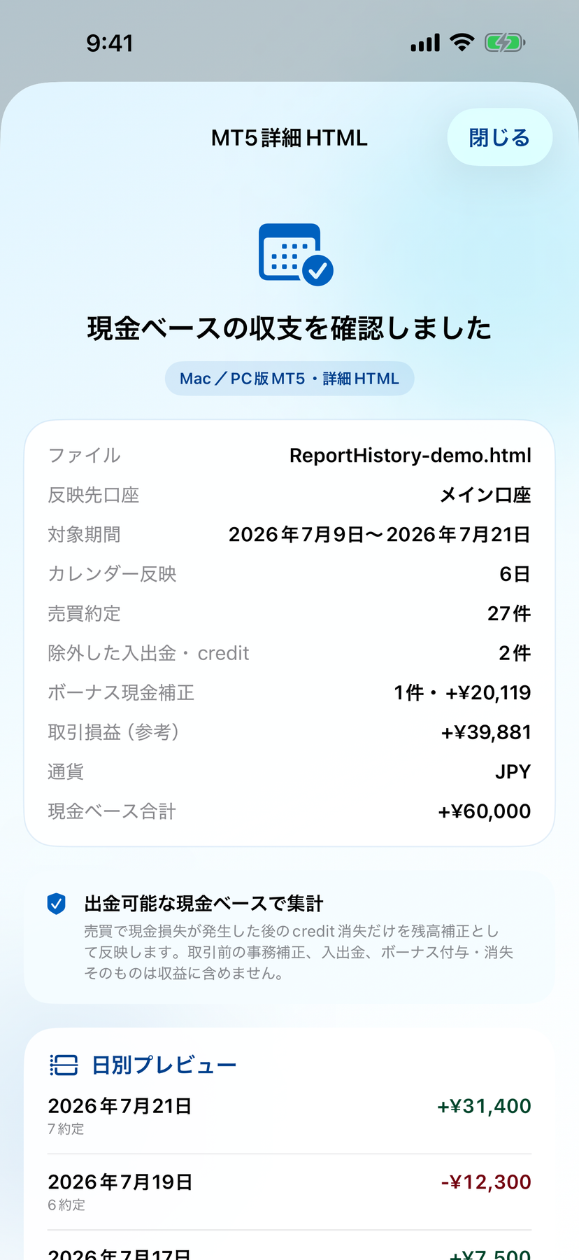 MT5詳細HTMLの取り込み確認画面