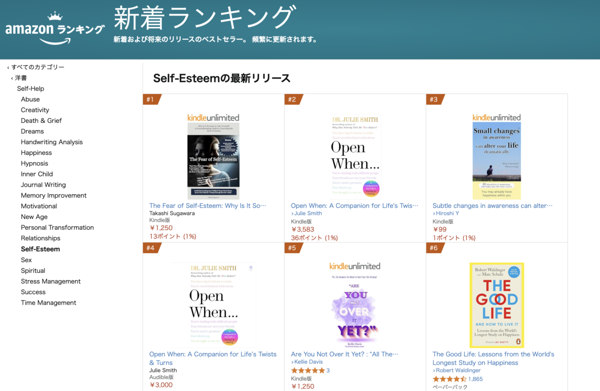 さらに英語版のAmazonの新着ランキング「Self-Esteemの最新リリース」でも１位です！