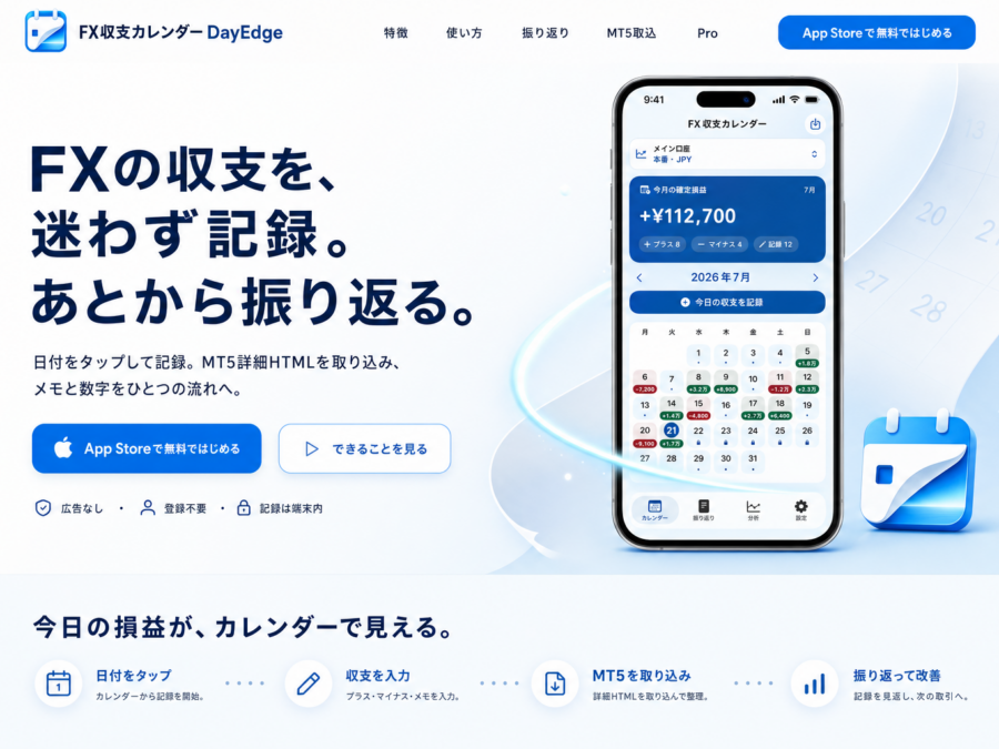 FX収支カレンダー DayEdge｜MT5詳細HTML取込・トレード記録
